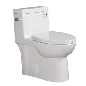 1-Piece 1.28 GPF Single Flush Elongated Toilet in White Seat Included