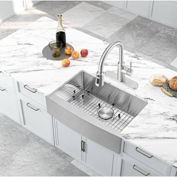 Vanityfus 304 Stainless Steel 29 75 In Single Bowl Farmhouse Kitchen Sink Undermount With Faucet And Bottom Grid Vf Esg Ap30f Vanityfus 304 Stainless Steel 29 75 In, How Tall Is A Vanity With Vessel Sinker