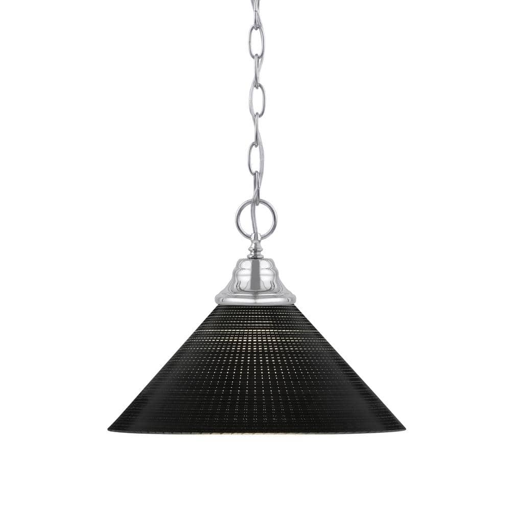 Kingston 100-Watt 1 Light Chrome Shaded Pendant Light with 12 in. Black Mat
