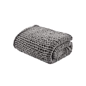 Chunky Double Knit Charcoal 50 in. x 60 in. Handmade Throw Blanket