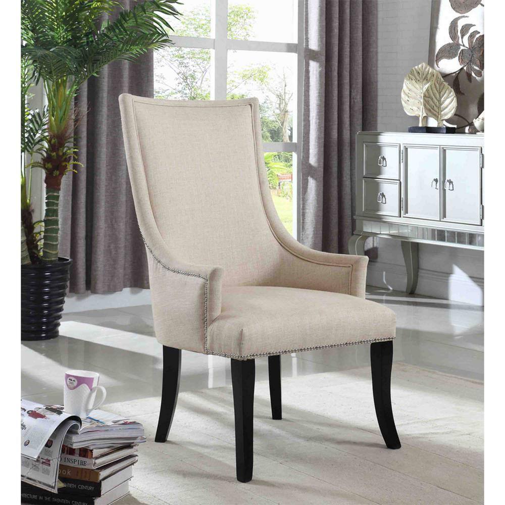 Natural Fabric Upholstered Accent Chair with Black Legs