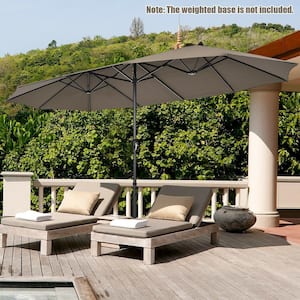 15 ft. Double-Sided Market Patio Umbrella with Hand-Crank System in Brown
