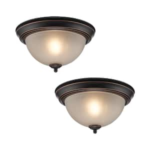 11.25 in 1-Light Oil Rubbed Bronze Flush Mount Ceiling Light with Tea Stained Glass Shade (2-Pack)