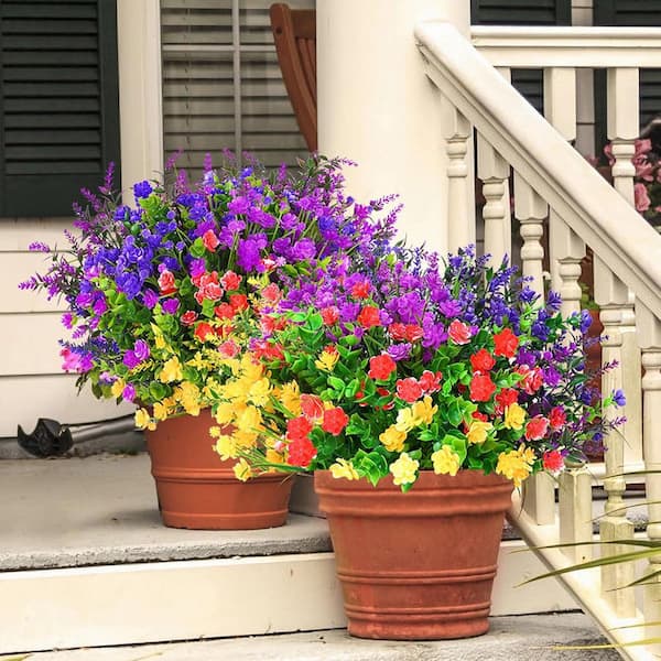 Afoxsos 9 Bundles Artificial Flowers for Outdoor Decoration, UV