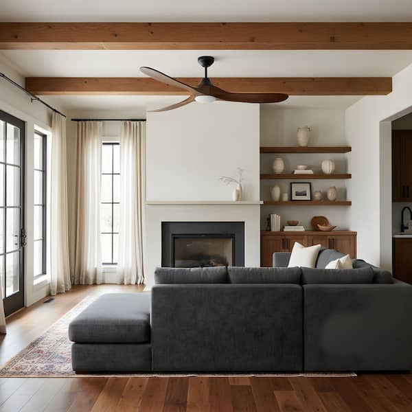 Maverick Smart 60 in. Midnight Black Modern Downrod Mount StandardCeiling Fan with Light Kit and Remote