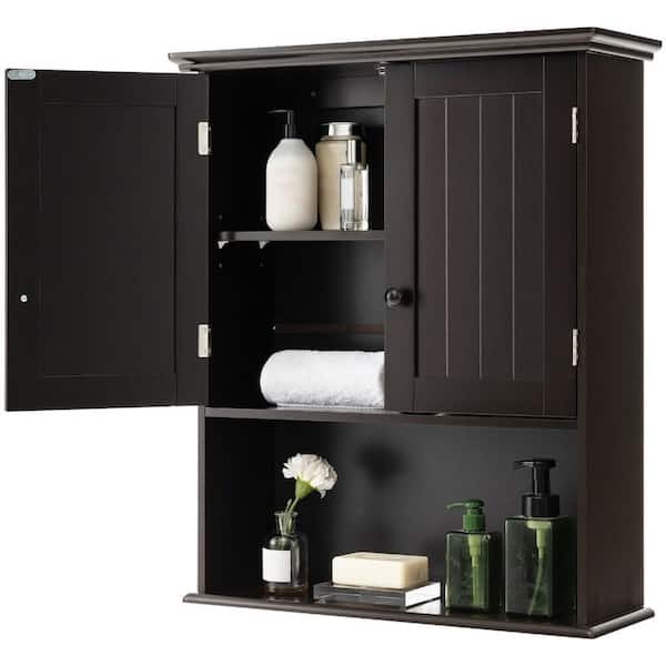 Wall-Mount Bathroom Cabinet, 2 Doors with Open Shelf, Space-Saving Storage Organizer
