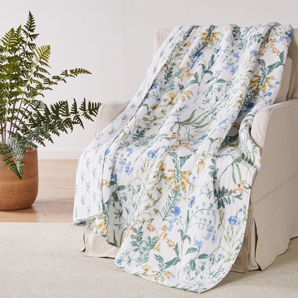 LEVTEX HOME Apolonia Green Floral Quilted Cotton Throw Blanket V54630QT ...