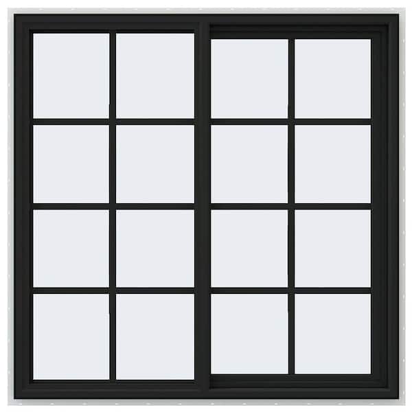 JELD-WEN 48 in. x 48 in. V-4500 Series Bronze FiniShield Vinyl Right-Handed Sliding Window with Colonial Grids/Grilles