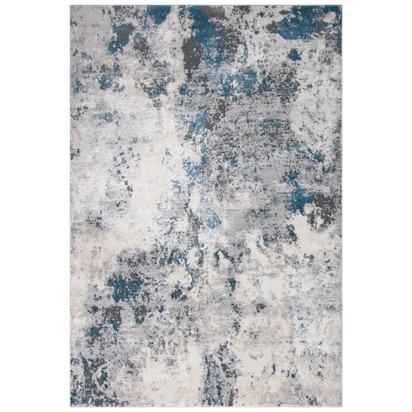Lagoon Gray/Turquoise 5 ft. x 8 ft. Geometric Distressed Area Rug