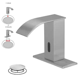 Battery Powered Touchless Single Hole Bathroom Faucet Motion Sensor Deck Mount With Drain Kit In Brushed Nickel