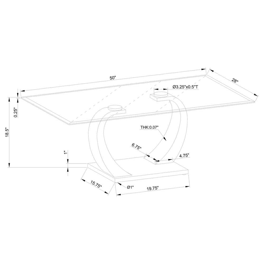 Pruitt Rectangular Glass Top Coffee Table with Satin Metal Base