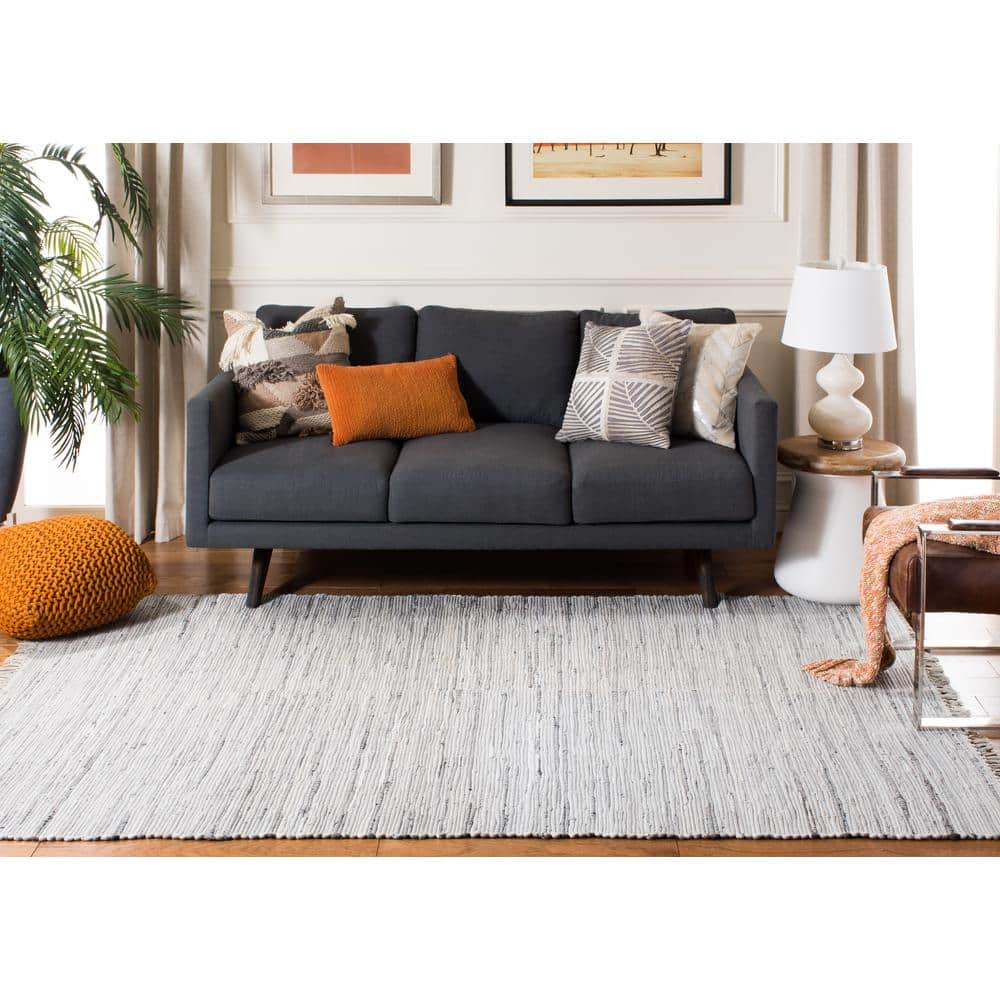Hand-Woven Gray Cotton 4' x 4' Square Flatweave Area Rug