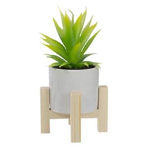 8.25 in. Potted Green Artificial Agave Plant with Wooden Stand