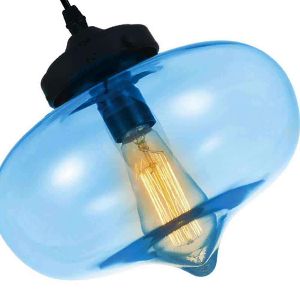 Farmhouse Mini LED Pendant in Matte Black with Fluid Blue Glass Shade