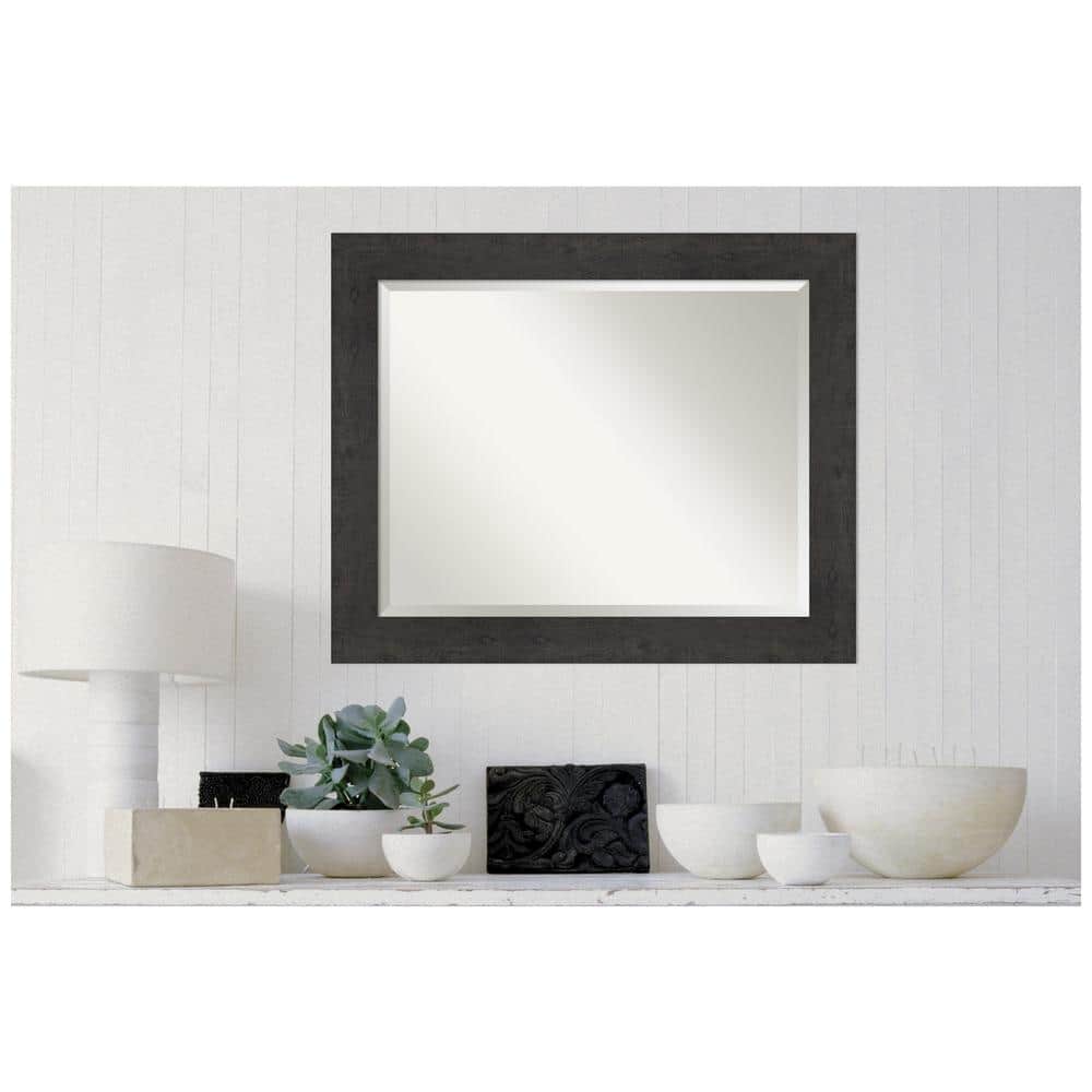 Rustic Plank Espresso Rectangular Wood Bathroom Vanity Mirror