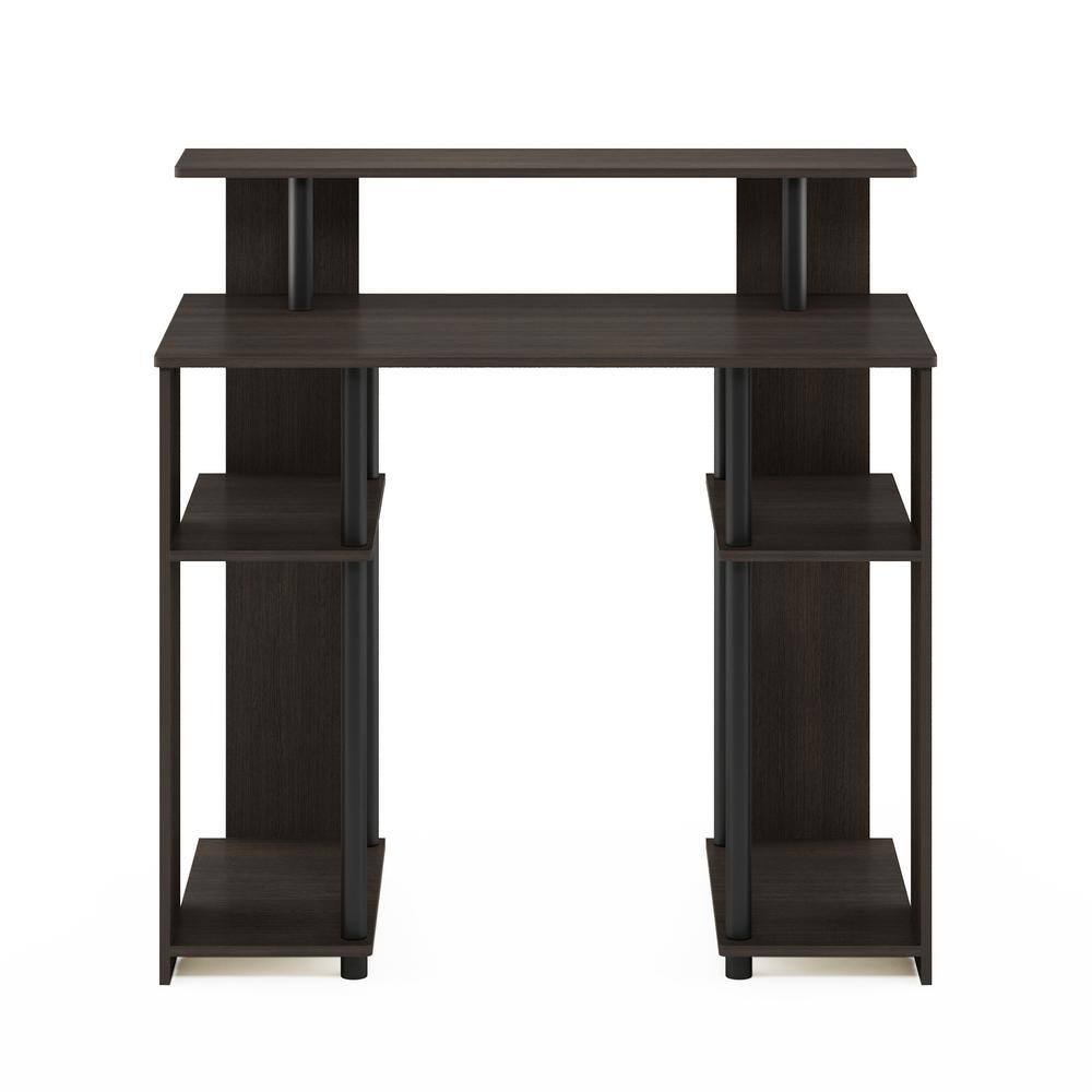 Walnut Compact Computer Desk with Shelves and Drawer