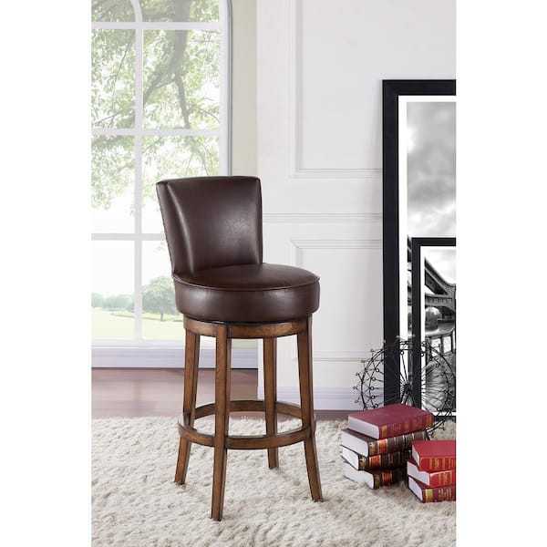 Armen Living Boston 26 in. Kahlua Faux Leather and Chestnut Wood Finish Swivel Bar Stool