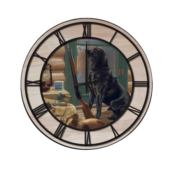 Unbranded "Opening Day Lab" Woodgrain Accent and Black Numbers Imaged Wall Clock