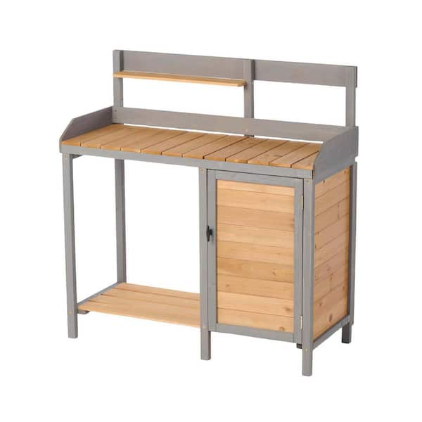Unbranded 42 in. W x 43.5 in. H Outdoor Potting Bench Table Wooden Horticulture Planting Worstation with Cabinet, Grey Plus Brown