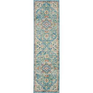 Passion Ivory/Light Blue 2 ft. x 8 ft. Persian Modern Transitional Kitchen Runner Area Rug