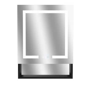 24 in. W x 32 in. H Rectangular Black Aluminum Recessed/Surface Mount Left Medicine Cabinet with Mirror LED and Clock