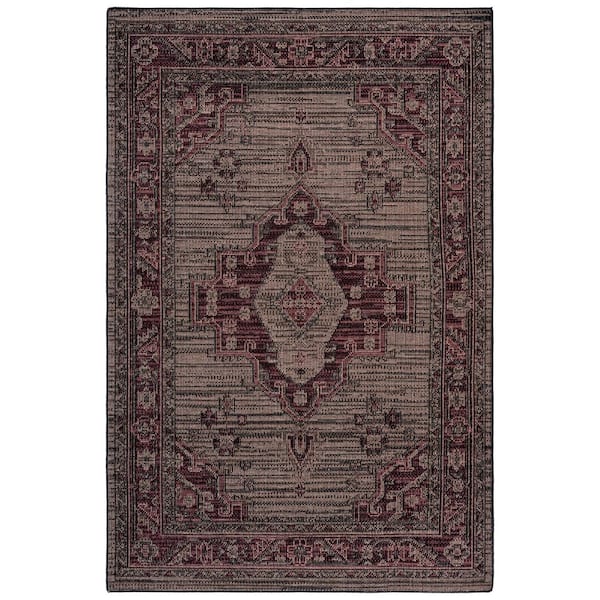 SAFAVIEH Hammock Dark Beige/Burgundy 5 ft. x 8 ft. Machine Washable Ornate Medallion Area Rug