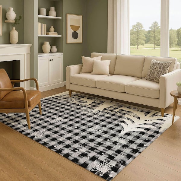 Mayfield Premium Machine Washable Abstract AMF1824 Gray 5 ft. x 7 ft. 6 in. Area Rug