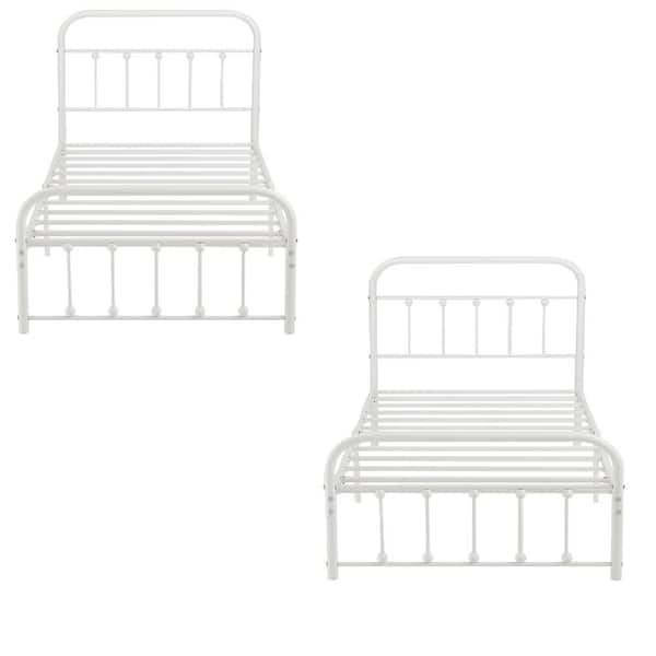 VECELO Twin Size 2-Piece Metal Platform Bed Frame Set - No Box Spring Needed, White Style 3