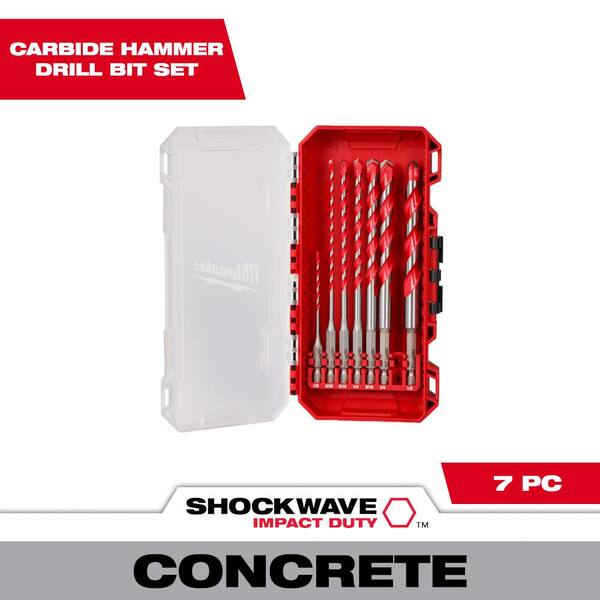 Milwaukee SHOCKWAVE Carbide Hammer Drill Bit Kit (7-Piece) for Concrete, Stone, Masonry Drilling