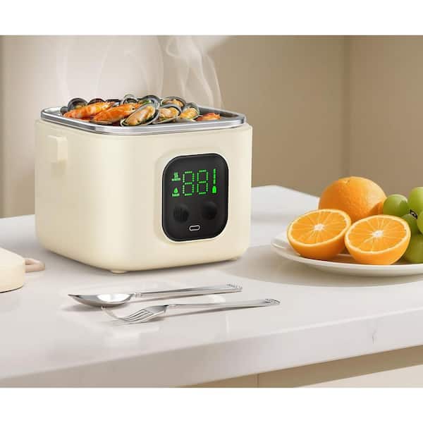 Cordless Electric Lunch Box - Self Heating Food Warmer with Type-C Rechargeable, 27oz/800ml Portable Heated Lunch Box