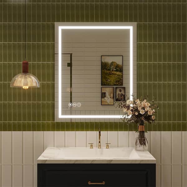 Boyel Living 30 in. W x 36 in. H Rectangular Frameless Wall Mount LED Light Bathroom Makeup Mirror Vanity Mirror in Silver