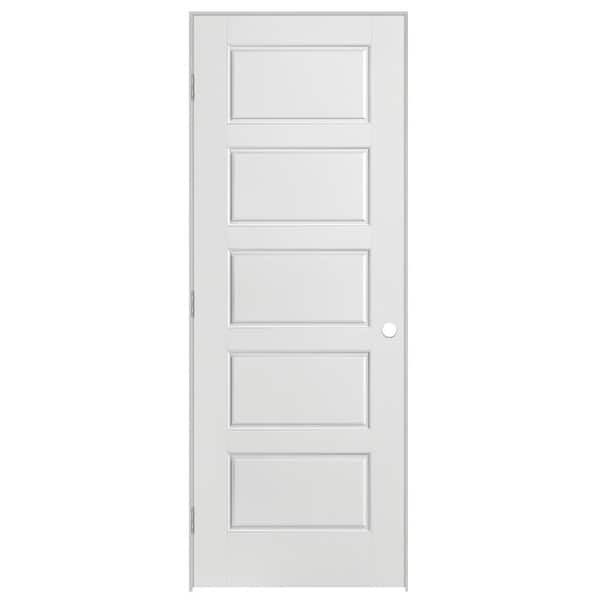 Masonite 28 in. x 80 in. 5 Panel Riverside Right-Handed Hollow-Core Smooth Primed Composite Single Prehung Interior Door
