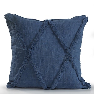 Rhea Tufted Crosses Cobalt Blue Coastal Soft Poly-Fill 26 in. x 26 in. Indoor  Throw Pillow