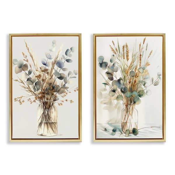 Eucalyptus Jar Bouquets by Steve Hunziker 2-Pieces Gold Floater Frame Nature Graphic Art Print 25 in. x 17 in.