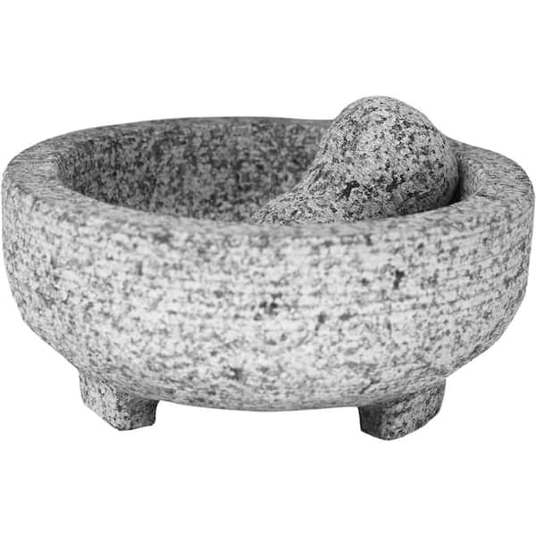 Adrinfly 4 Cup Capacity Smooth Interior Granite Mortar and Pestle in Gray Hands-on Tool for Grinding Spices Herbs