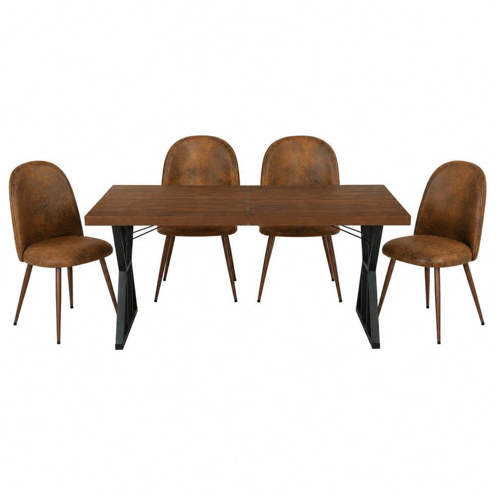 LEONARD 5-Piece Rectangular Brown Wood Top Dining Room Set Seats 4