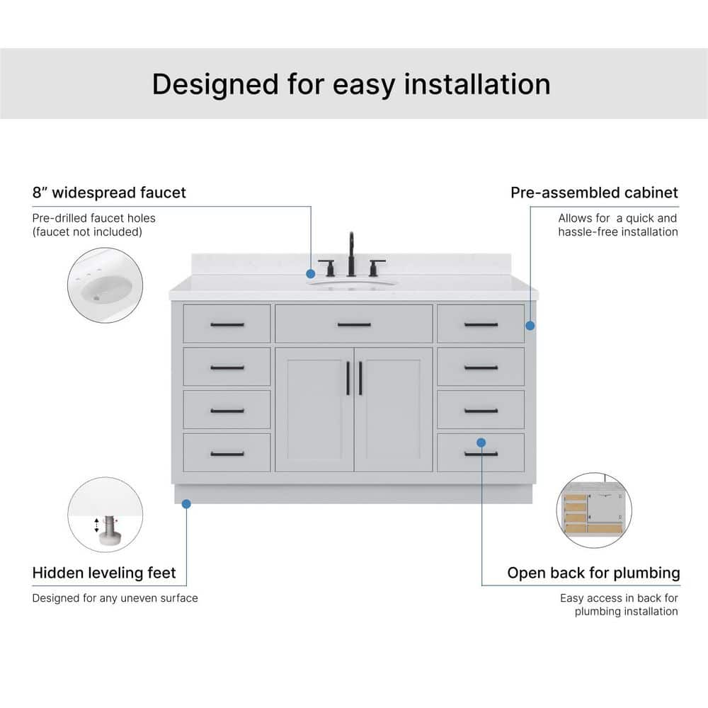 Hepburn 60" Gray Freestanding Single Basin Vanity Set