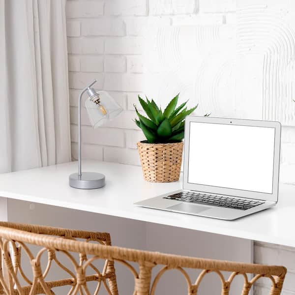 15.75 in Silver Rechargeable Integrated LED No Design Task & Reading Table Lamp for Living Room with Clear Glass