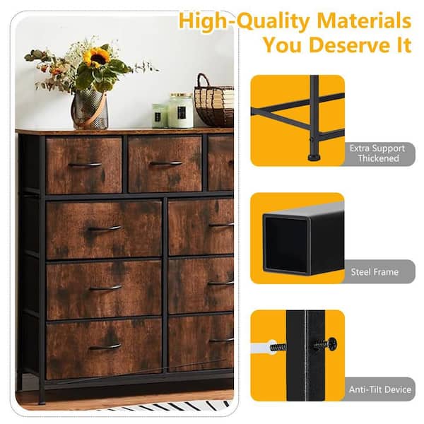 トップス draw drawers 2way tops brown WONDER COMFORT Rust Brown 9-Drawer 11.8 in. W Chest of Drawers