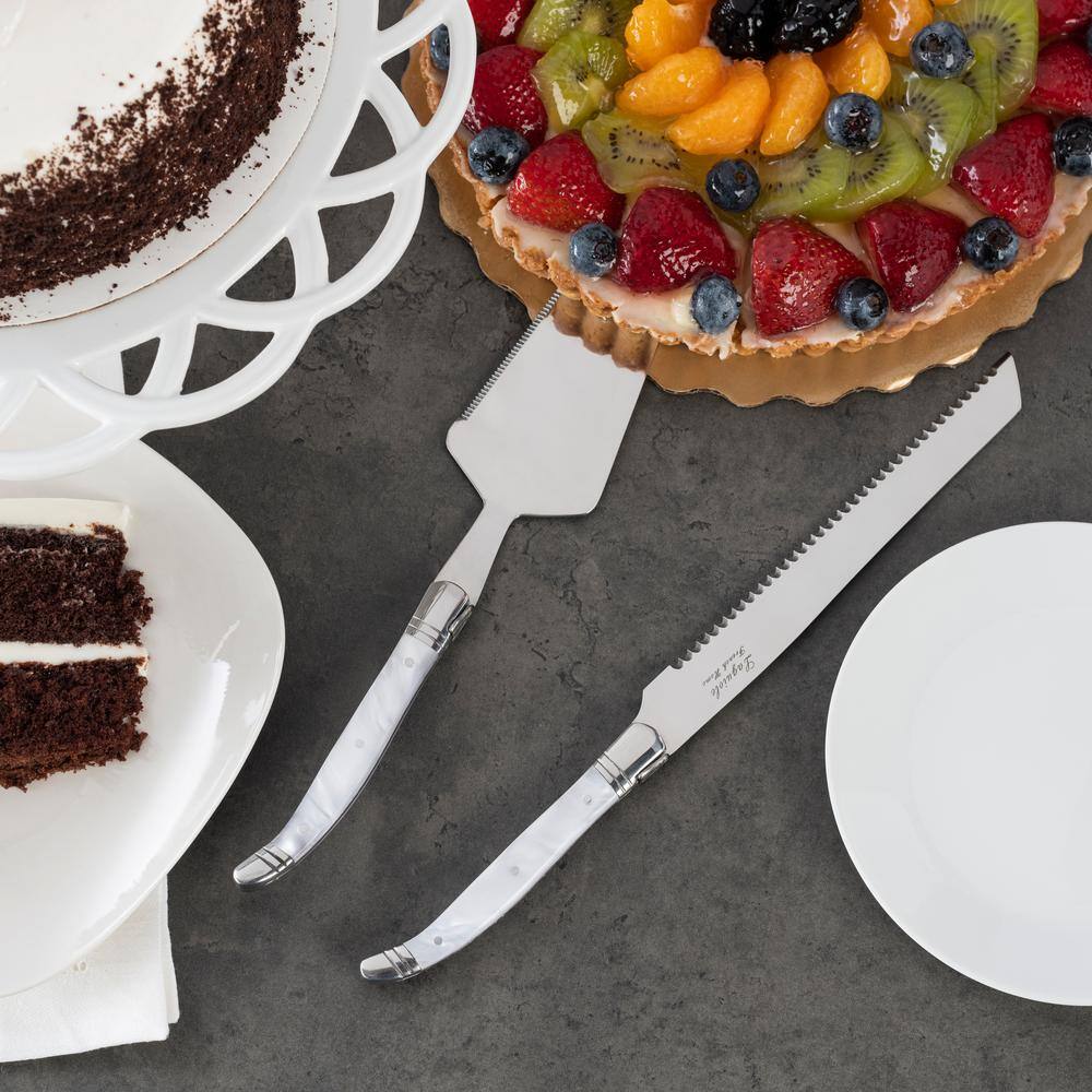 French Home Laguiole Connoisseur 2-Piece Cake and Pie Server Set with Pearl White Handles (Set of 2)