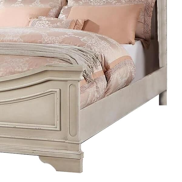 Benjara Bev Beige Wood Frame Queen Size Platform Bed with