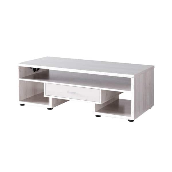 Benjara 51 in. White Rectangle Wood Coffee Table with Shelf and 2 Compartments