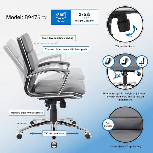 Boss Office CaressoftPlus Executive Chair, Gray