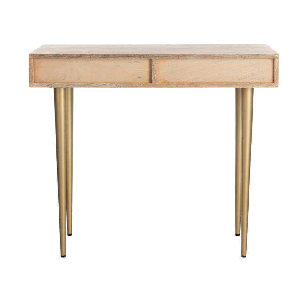 Leni Transitional Home Office Desk with Chevron Brass Inlay