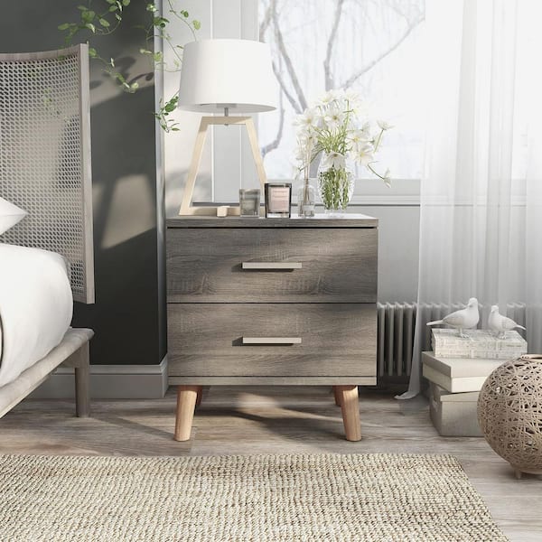 Furniture of America Kitzner 2-Drawer Dark Gray Nightstand (22 in. H x 20 in. W x 15.5 in. D)