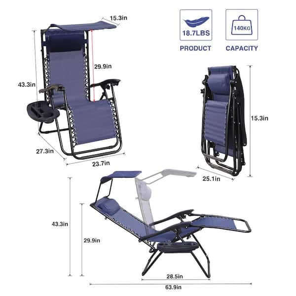Siavonce Metal Outdoor Lounge Chair with Blue Cushion for Poolside 