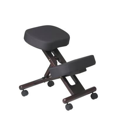 Ergonomic Series Black Fabric Knee Chair with Brown Metal