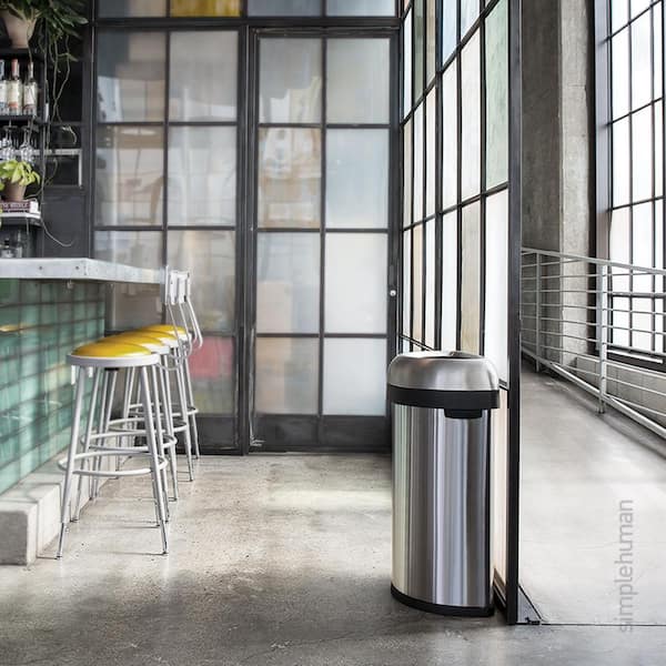EKO Urban 16 Gallon Semi-Round Open Top Waste Bin, Stainless Steel Half  Round Commercial Trash Can for Indoor and Outdoor, Extra Large Metal  Garbage