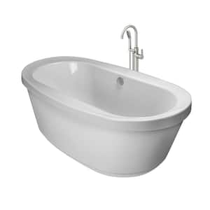 Inizio 65.5 in. x 35.6 in. Soaking Bathtub with Center Drain in White with Round Tub Filler in Brushed Nickel