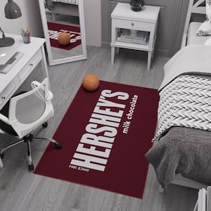 Hershey 3 ft. 3 in. x 5 ft. Smores Logo Non-Slip Washable Man Cave Bedroom Area Rug, Brown